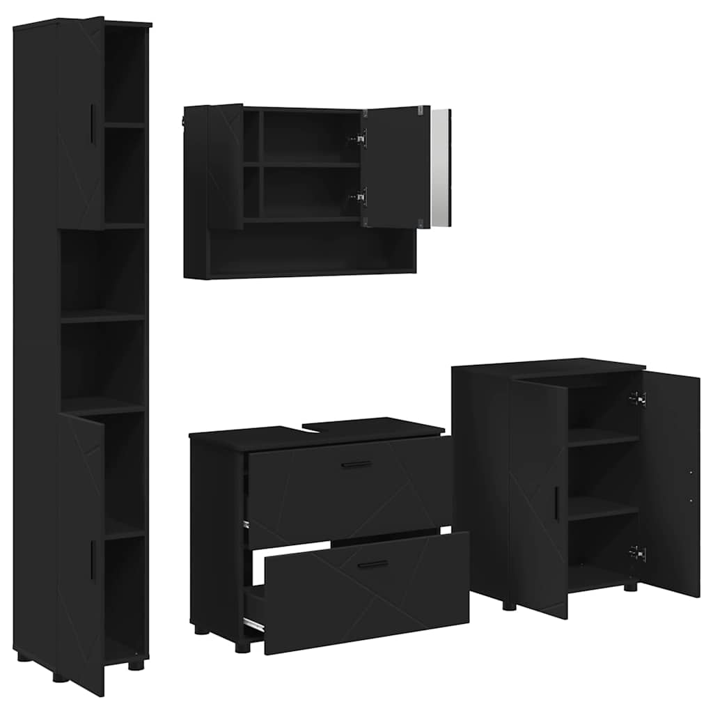 Bathroom Furniture Set with Drawer 4 pcs Black 30 x 35 x 192 cm